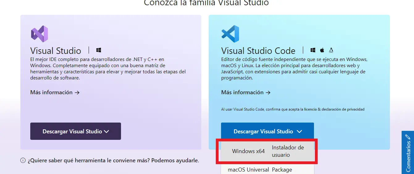 Descarga Visual Studio Code de la página oficial